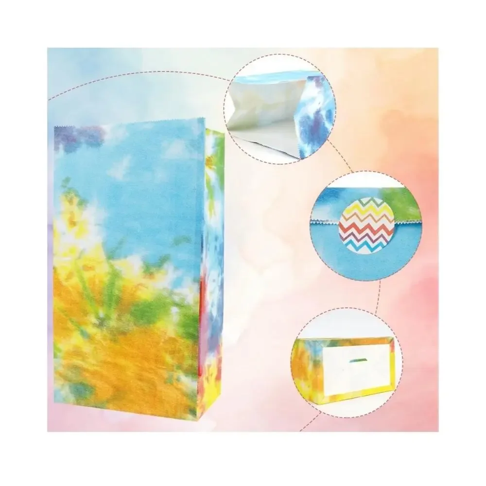 Party Favor Bags for Kids Birthday, 24 PCS Tie Dye Paper Gift Bags with Stickers